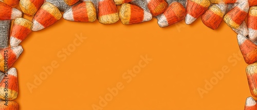 Halloween Candy Corn Border on Orange Background