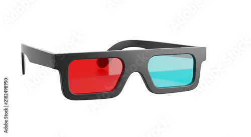 Retro 3D glasses with red and cyan lenses isolated on white background