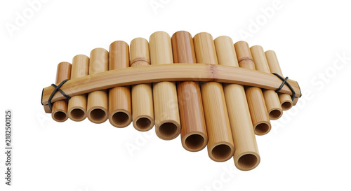 Traditional wooden bamboo pan flute musical instrument isolated on a white background