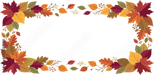 Fotografie Autumn leaves frame border with colorful fall foliage decoration isolated on a w
