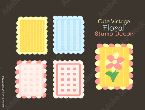 Cute vintage floral stamp decor set for journal and planner vector