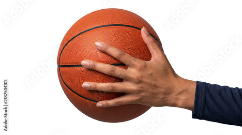 Konstfotografi Basketball gripped from the side by a single spread hand showing textured pebble