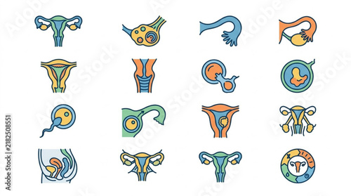 Female reproductive system icons set vector illustration.