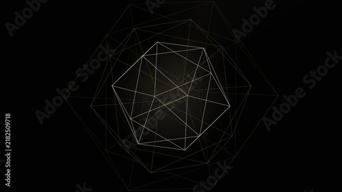 Geometric Wireframe Hexagonal Prism Animation Dark Background.