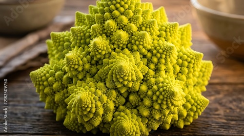 Close up of fresh romanesco broccoli with fractal patterns