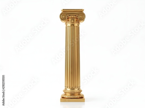 Elegant gold ionic column isolated on white background