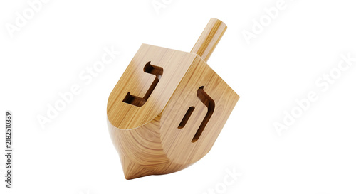 Obraz na plátně Traditional wooden dreidel with Hebrew letters isolated on a white background fo