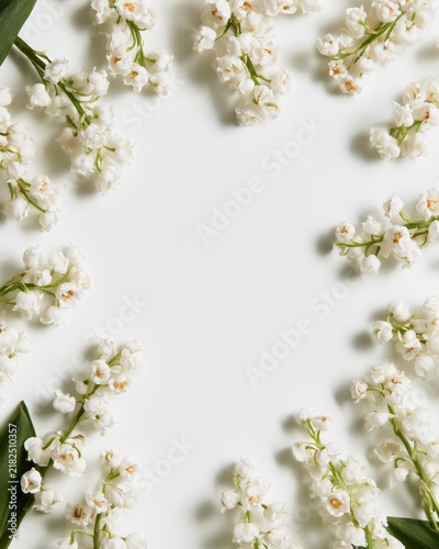 White Lily of the Valley Frame on Minimal Background