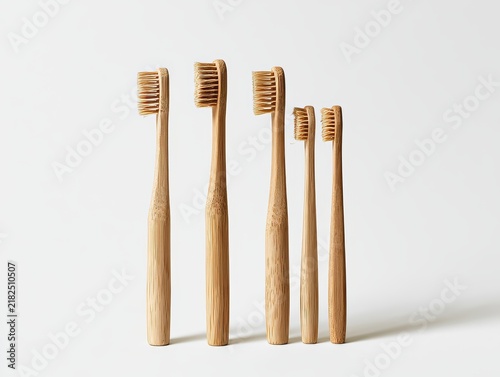 Sustainable Bamboo Toothbrushes on White Background