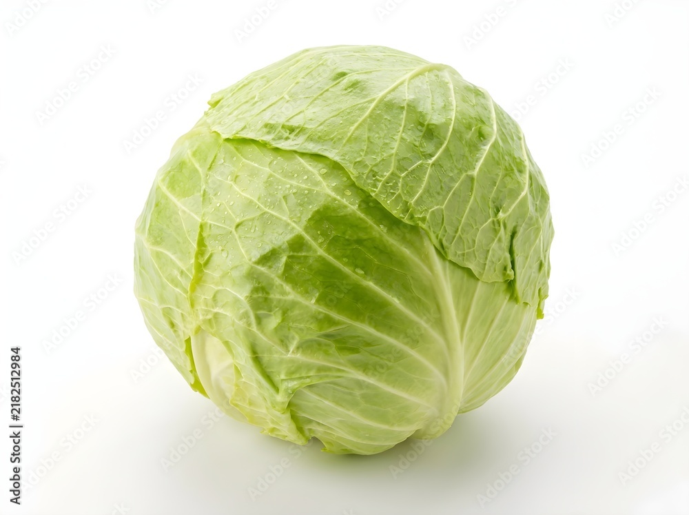 Fototapeta premium Fresh green cabbage head isolated on white background