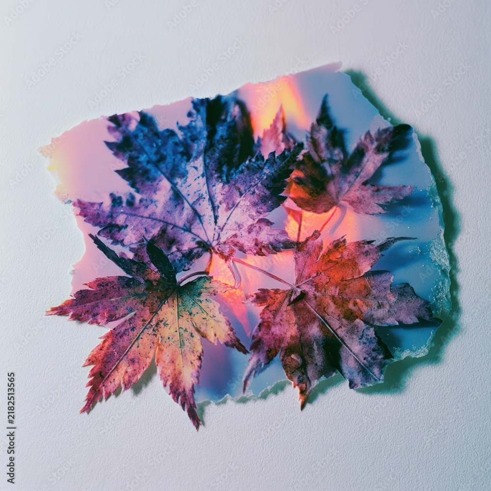 Obraz premium Colorful autumn leaves on iridescent background