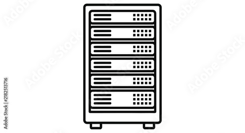Server rack outline illustration on a white background depicts data storage technology
