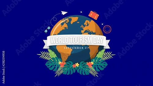 World tourism day illustration with globe and banner