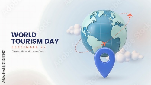 World tourism day illustration with globe and airplane