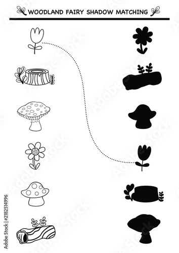 Woodland Fairy Shadow Matching Worksheet – Forest Preschool Activity