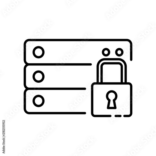 Server security icon for encrypted database protection, secure cloud storage, and network data privacy on transparent background