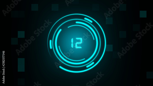 Futuristic Neon Blue Circular Countdown Timer with Digital Display photo
