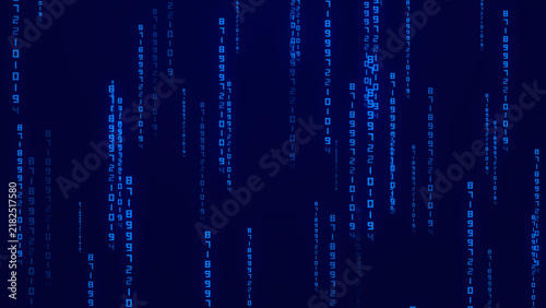 Digital Rain of Blue Binary Code Numbers on a Dark Background image photo