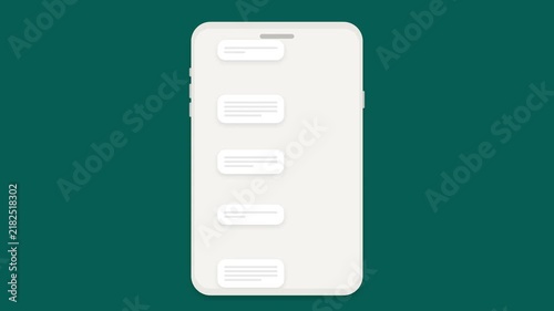 Minimalist smartphone with continuous incoming and outgoing chat bubbles scrolling upward in a modern messaging interface on a dark teal background.