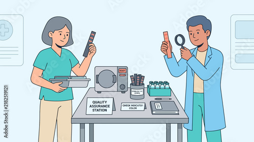 Lab workers examining color samples for quality control in a laboratory
