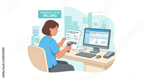 Medical Billing Clerk Scanning Documents with Barcode Scanner