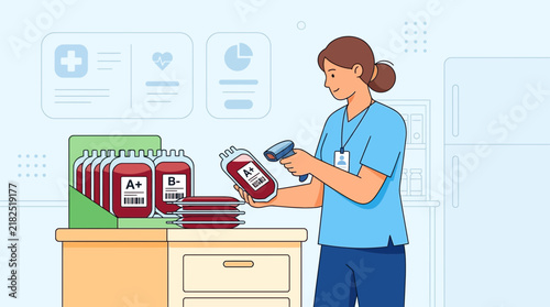 Medical Staff Scanning Blood Bag with Barcode Scanner