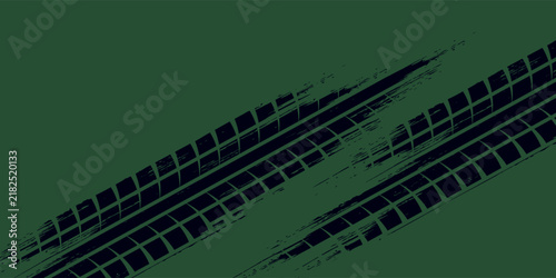 Grunge tire track, wheel braking marks. Truck, car or motorcycle tread pattern silhouette. Auto race, motorsport, speed racing
