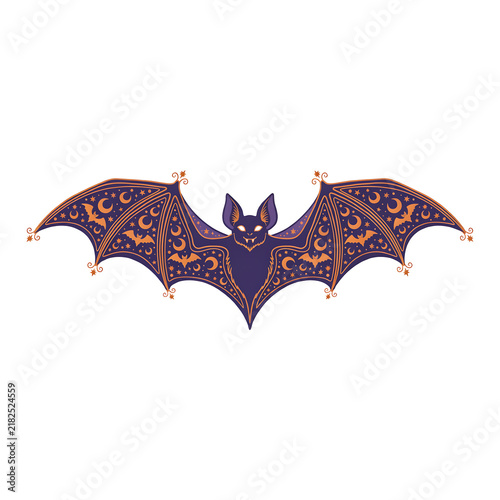 Decorative bat with celestial patterns for halloween celebrations isolated on a transparent background