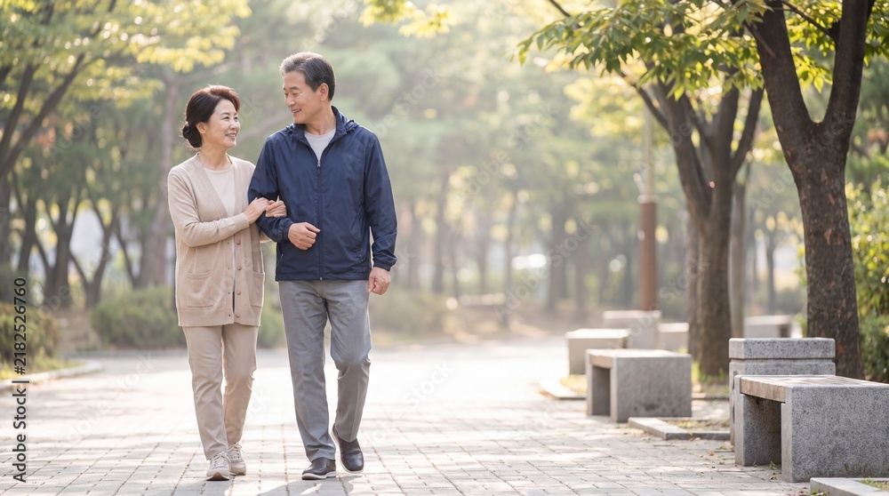 Fototapeta premium Active Senior Couple Enjoying a Morning Walk in the Park