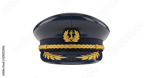 Cuadro en lienzo Professional navy captain peaked hat with golden anchor emblem and decorative br