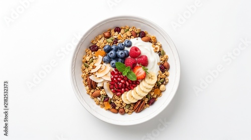Healthy granola bowl with fresh berries and yogurt