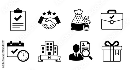 Business Icons Set: Success, Finance, HR, Gifts, Calendar, Hotel, Checklist