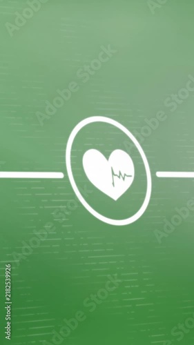 Animation of gps, heart pulse and speedometer icons forming flowchart on green background