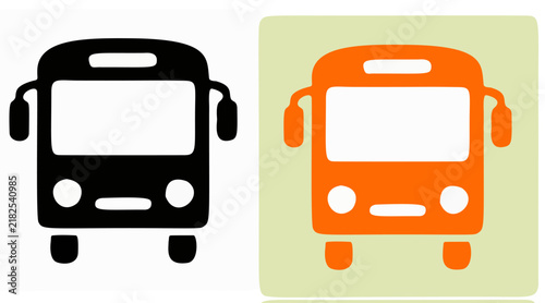Minimalist bus icons shown in black and orange vector styles on a split background.