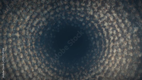 Visual journey through a shimmering pattern of bubbles in dark water