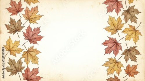Autumn leaves border.Autumn leaf fall frame. Colorful maple leaves with watercolor background.Christmas or Thanksgiving turkey