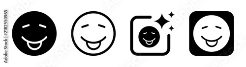 Happy smiling face emoticon with stuck out tongue sticking out for playful mood expression