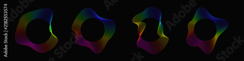 Set of fluid circular frames with multicolored wavy contours