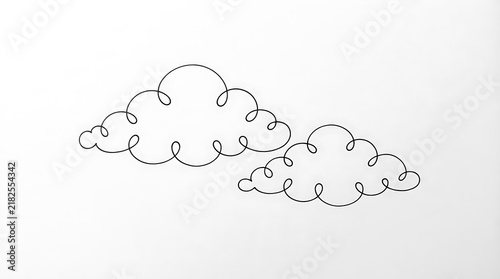 Two fluffy clouds illustrated in a simple line art style with illustration minimalist atmosphere meteorology climatic