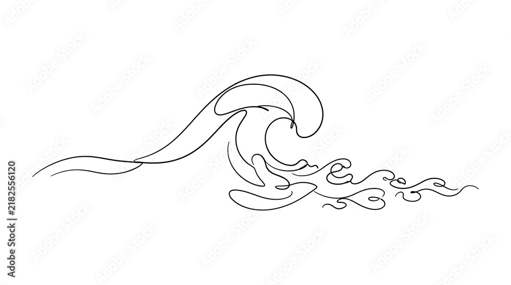 Fototapeta premium Continuous single line drawing of a crashing ocean wave with minimalist continuous illustration splashing abstract
