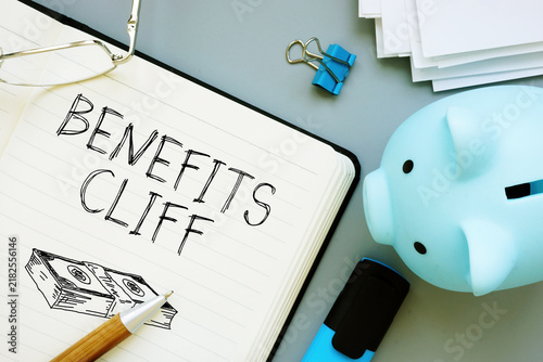 Obraz na plátně Benefits Cliff, welfare benefit loss after income increase, income eligibility t