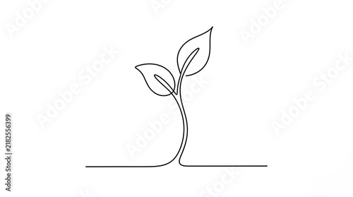 Minimalist continuous line drawing of a small sprouting plant with seedling minimalist illustration beginning creative