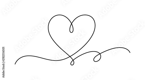 Minimalist continuous single line art drawing of a heart shape with valentine minimalist illustration continuous