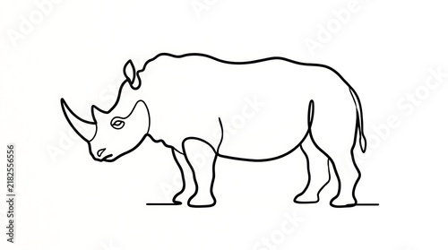 Minimalist continuous line drawing of a rhinoceros with rhinoceros wildlife minimalist continuous silhouette artistic