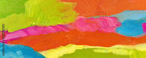 Hand Painted Abstract Art Background with Vibrant Green Pink Orange and Blue Brush Strokes