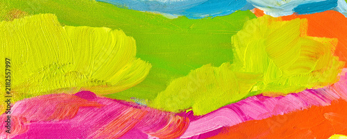Colorful Abstract Acrylic Painting with Green Pink Orange and Blue Textured Brushwork