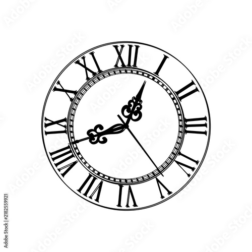 Fotografie Vintage Roman Numeral Clock Face with Ornate Hands Isolated on Transparent Backg