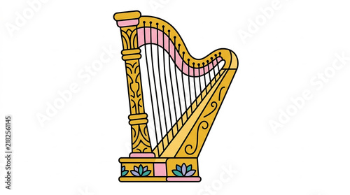 Harp illustration with elegant golden classical design