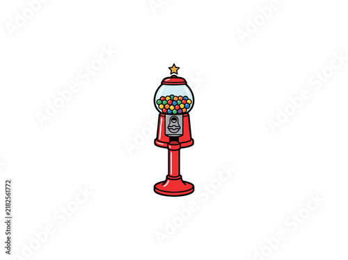 Vintage Red Gumball Machine Filled With Colorful Candy Balls Vector Illustration