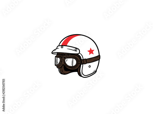 Vintage Motorcycle Helmet With Goggles And Chin Strap Vector Illustration